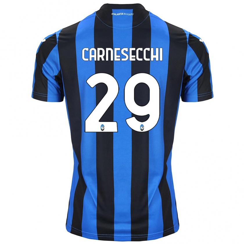 Kandiny Heren Marco Carnesecchi #29 Blauw Zwart Thuisshirt Thuistenue 2024/25 T-Shirt België