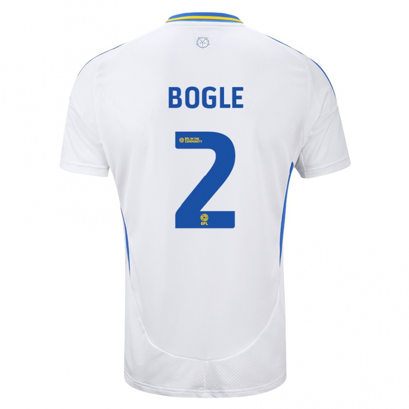 Kandiny Hombre Camiseta Jayden Bogle #2 Blanco Azul 1ª Equipación 2024/25 La Camisa