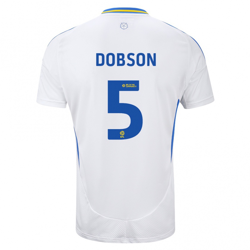 Kandiny Uomo Maglia Ellie Dobson #5 Bianco Blu Kit Gara Home 2024/25 Maglietta