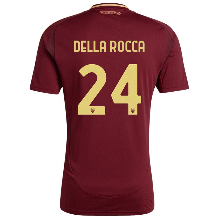 Kandiny Hombre Camiseta Mattia Della Rocca #24 Rojo Marrón Dorado 1ª Equipación 2024/25 La Camisa