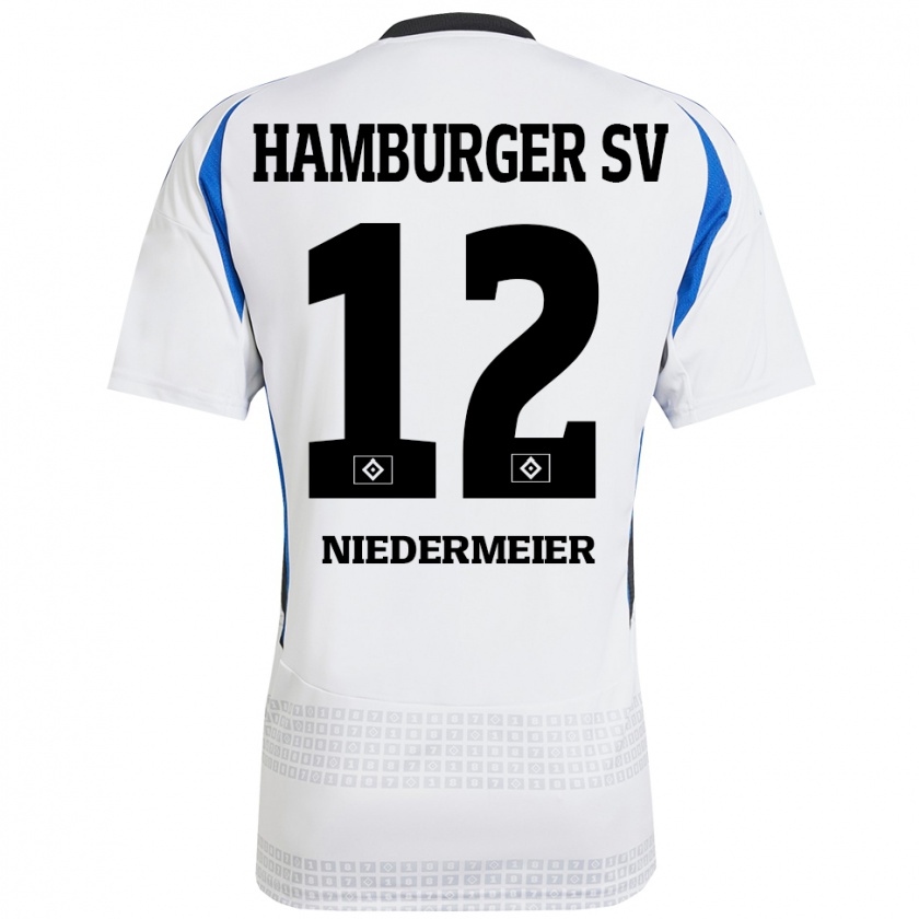 Kandiny Uomo Maglia Philipp Niedermeier #12 Bianco Blu Kit Gara Home 2024/25 Maglietta