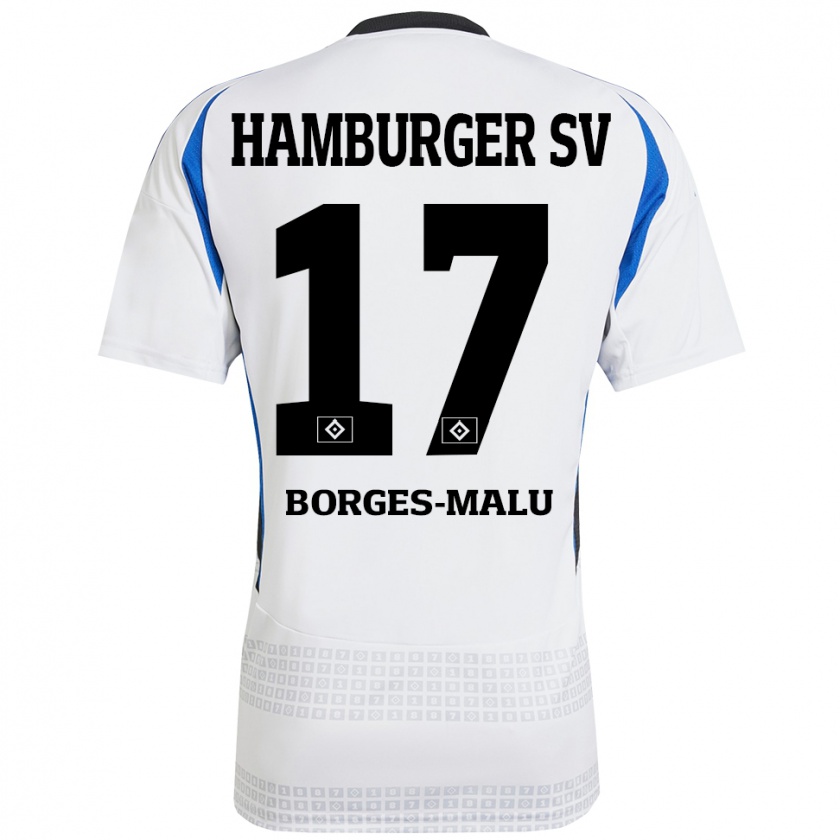 Kandiny Uomo Maglia Louis Borges-Malu #17 Bianco Blu Kit Gara Home 2024/25 Maglietta