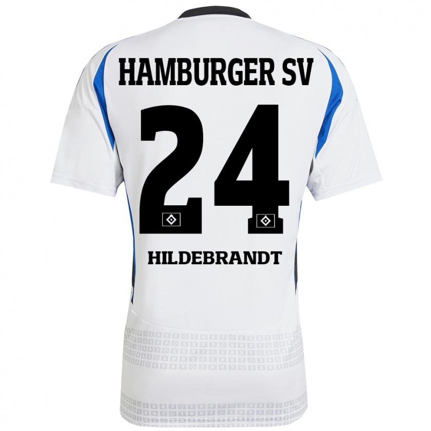 Kandiny Hombre Camiseta Tjark Hildebrandt #24 Blanco Azul 1ª Equipación 2024/25 La Camisa