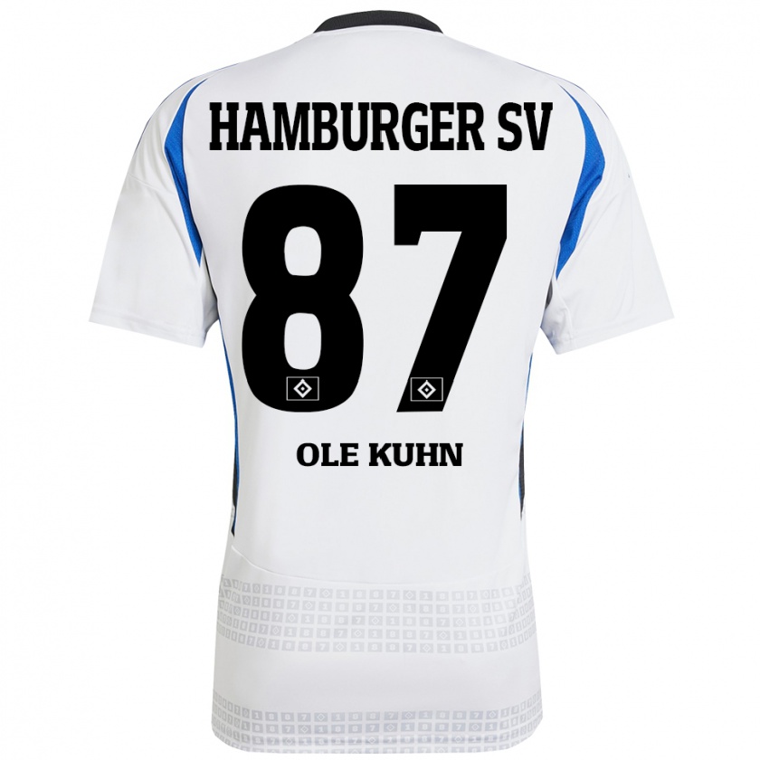 Kandiny Uomo Maglia Niklas Ole Kühn #87 Bianco Blu Kit Gara Home 2024/25 Maglietta