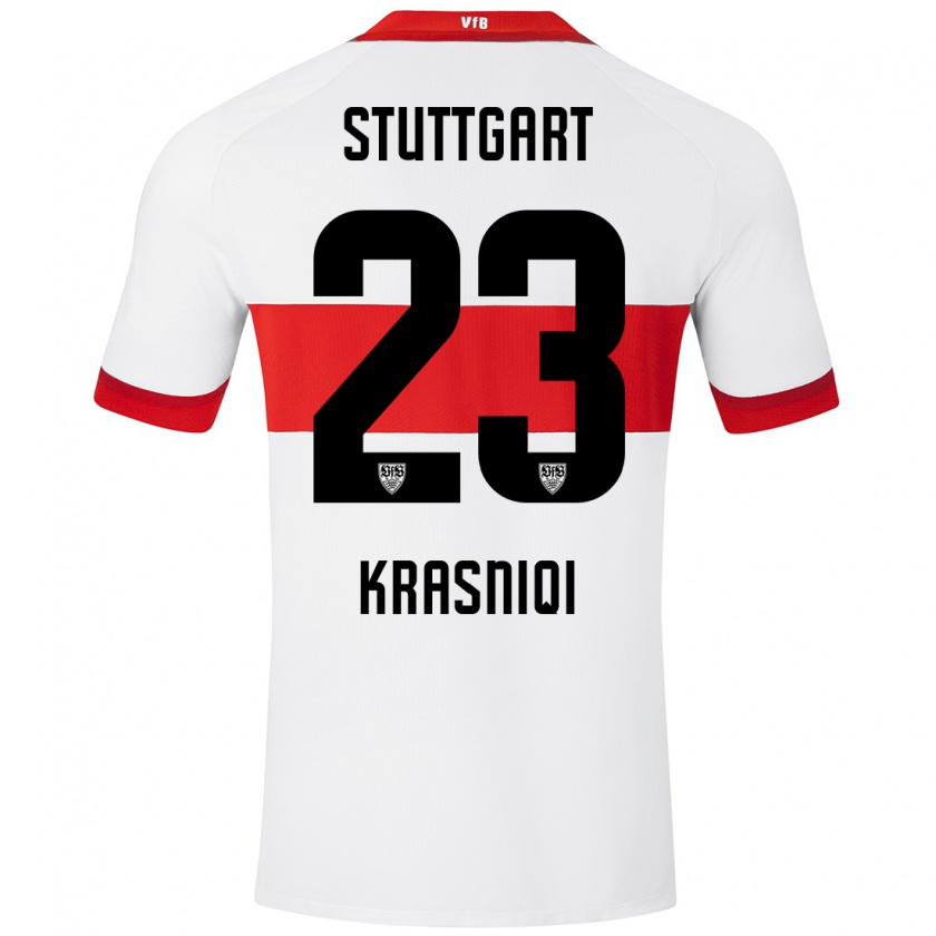 Kandiny Uomo Maglia Elton Krasniqi #23 Bianco Rosso Kit Gara Home 2024/25 Maglietta