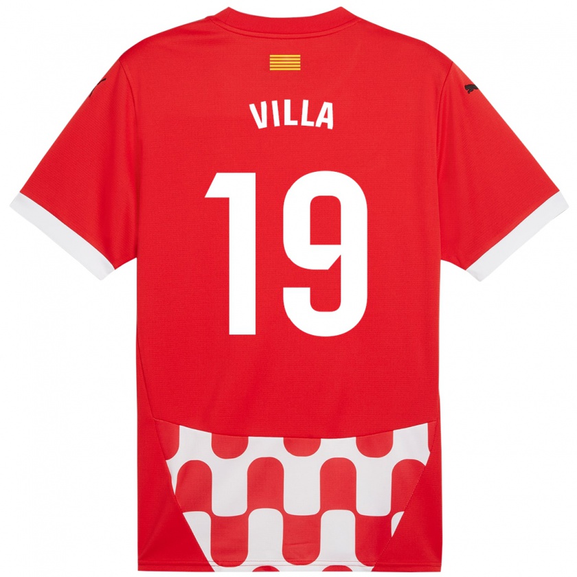 Kandiny Hombre Camiseta Toni Villa #19 Rojo Blanco 1ª Equipación 2024/25 La Camisa