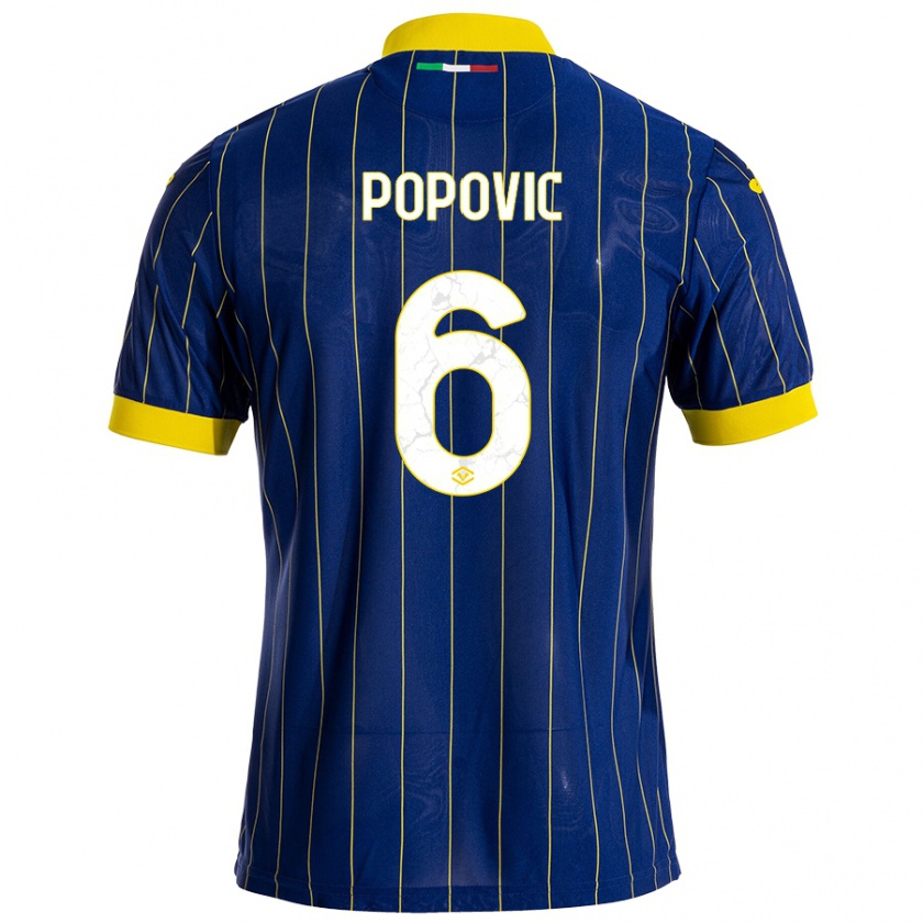 Kandiny Uomo Maglia Andrej Popovic #6 Blu Giallo Kit Gara Home 2024/25 Maglietta