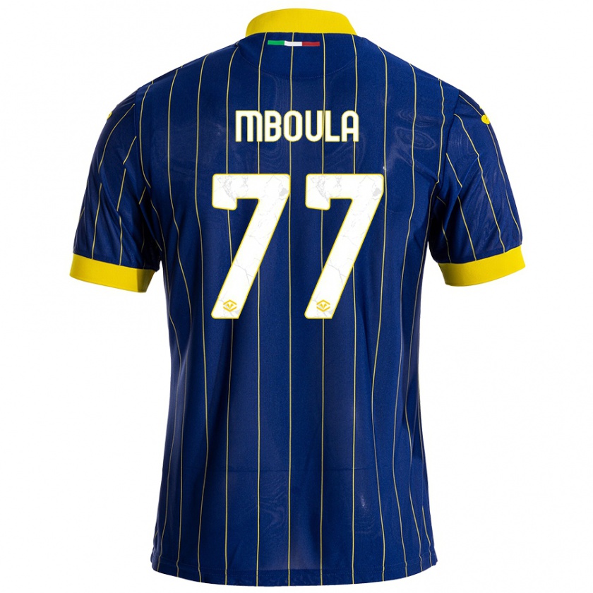 Kandiny Hombre Camiseta Jordi Mboula #77 Azul Amarillo 1ª Equipación 2024/25 La Camisa