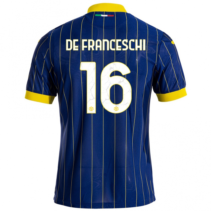 Kandiny Heren Edoardo De Franceschi #16 Blauw Geel Thuisshirt Thuistenue 2024/25 T-Shirt