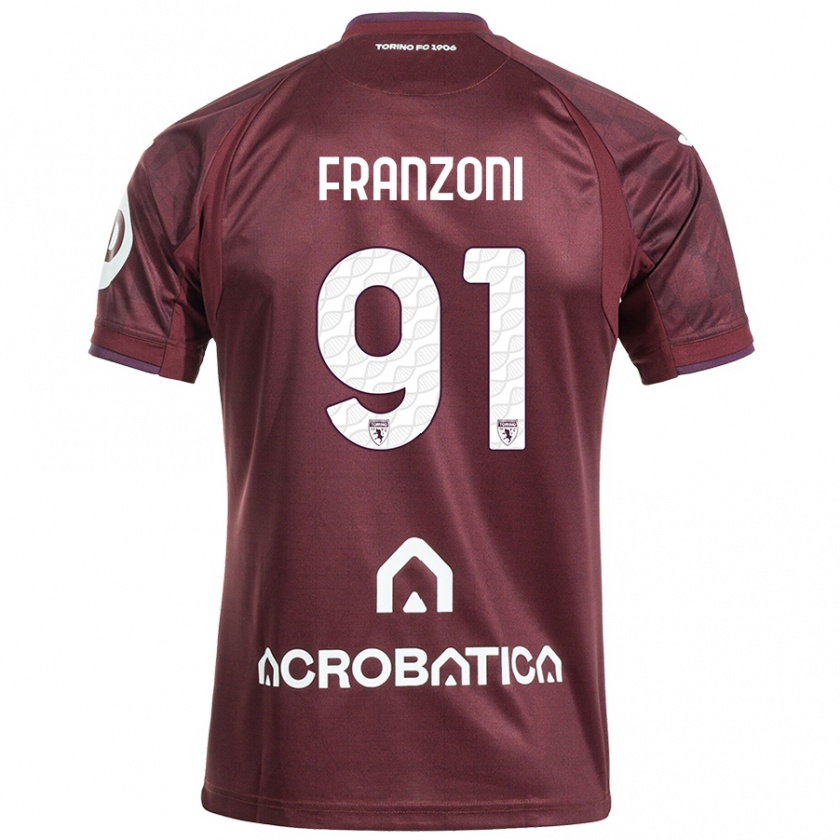 Kandiny Heren Nicolò Franzoni #91 Kastanjebruin Wit Thuisshirt Thuistenue 2024/25 T-Shirt