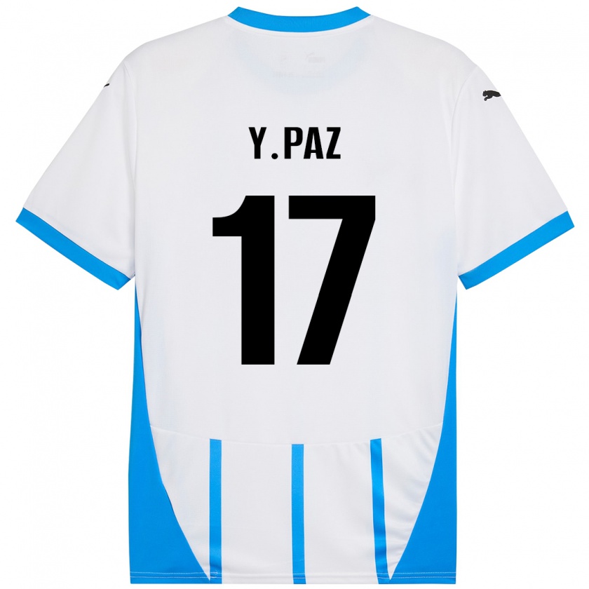 Kandiny Hombre Camiseta Yeferson Paz #17 Blanco Azul 2ª Equipación 2024/25 La Camisa