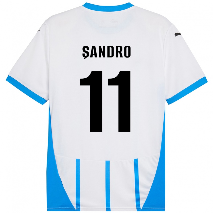 Kandiny Uomo Maglia Denis Șandro #11 Bianco Blu Kit Gara Away 2024/25 Maglietta