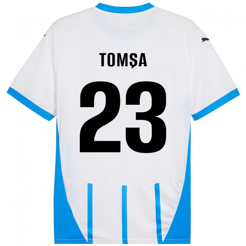 Kandiny Hombre Camiseta Troy Tomșa #23 Blanco Azul 2ª Equipación 2024/25 La Camisa