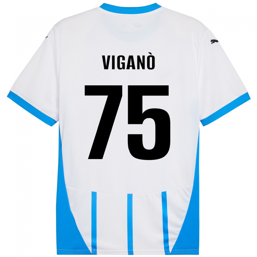 Kandiny Uomo Maglia Lorenzo Viganò #75 Bianco Blu Kit Gara Away 2024/25 Maglietta