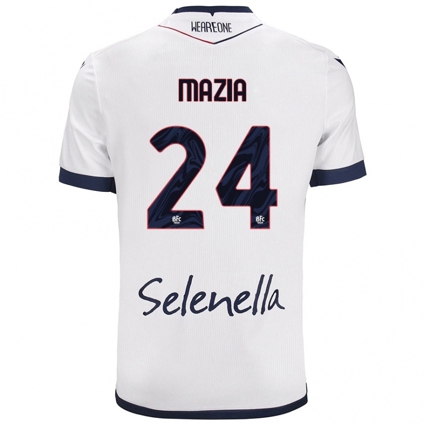 Kandiny Uomo Maglia Andrea Mazia #24 Bianco Blu Reale Kit Gara Away 2024/25 Maglietta