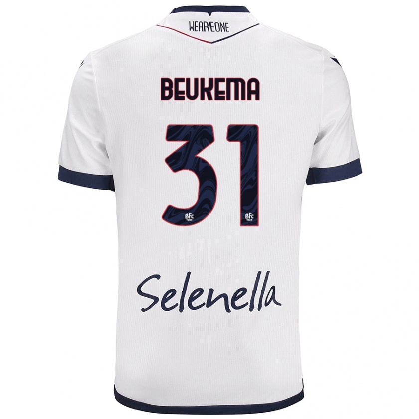 Kandiny Uomo Maglia Sam Beukema #31 Bianco Blu Reale Kit Gara Away 2024/25 Maglietta