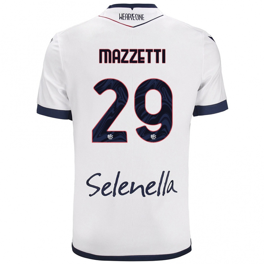 Kandiny Uomo Maglia Gabriele Mazzetti #29 Bianco Blu Reale Kit Gara Away 2024/25 Maglietta