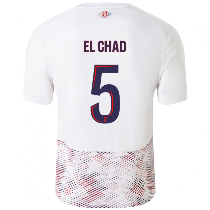 Kandiny Hombre Camiseta Nesryne El Chad #5 Blanco Azul Real 2ª Equipación 2024/25 La Camisa