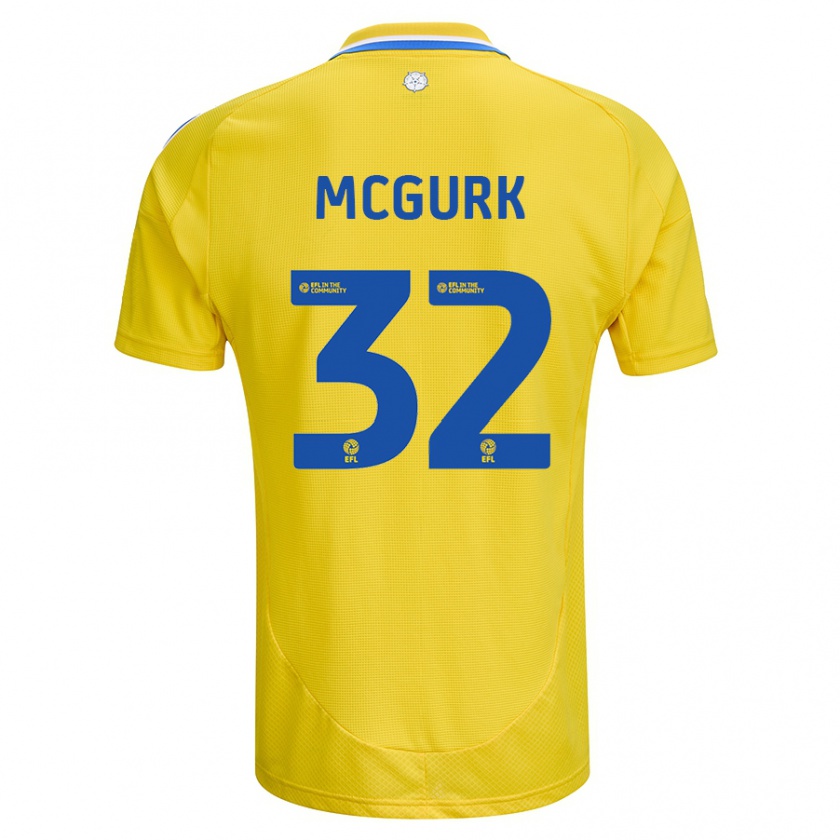 Kandiny Uomo Maglia Sean Mcgurk #32 Giallo Blu Kit Gara Away 2024/25 Maglietta