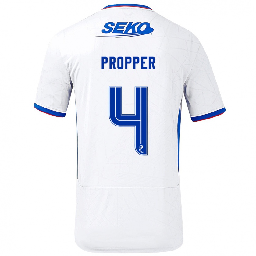 Kandiny Hombre Camiseta Robin Pröpper #4 Blanco Azul 2ª Equipación 2024/25 La Camisa México