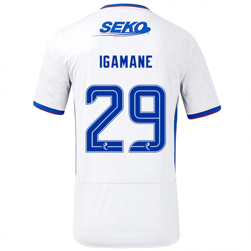 Kandiny Uomo Maglia Hamza Igamane #29 Bianco Blu Kit Gara Away 2024/25 Maglietta