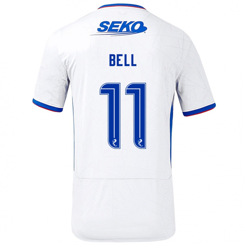 Kandiny Uomo Maglia Megan Bell #11 Bianco Blu Kit Gara Away 2024/25 Maglietta