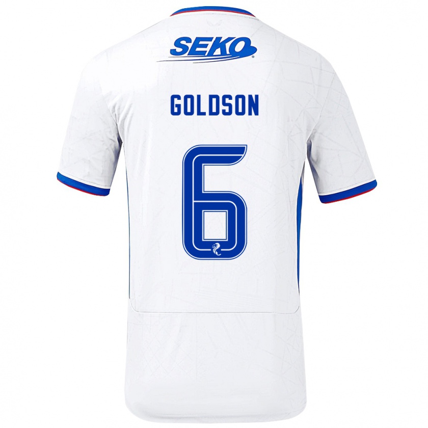 Kandiny Uomo Maglia Connor Goldson #6 Bianco Blu Kit Gara Away 2024/25 Maglietta