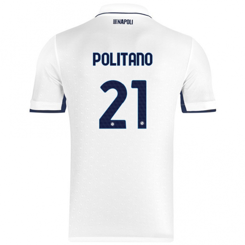 Kandiny Uomo Maglia Matteo Politano #21 Bianco Blu Reale Kit Gara Away 2024/25 Maglietta