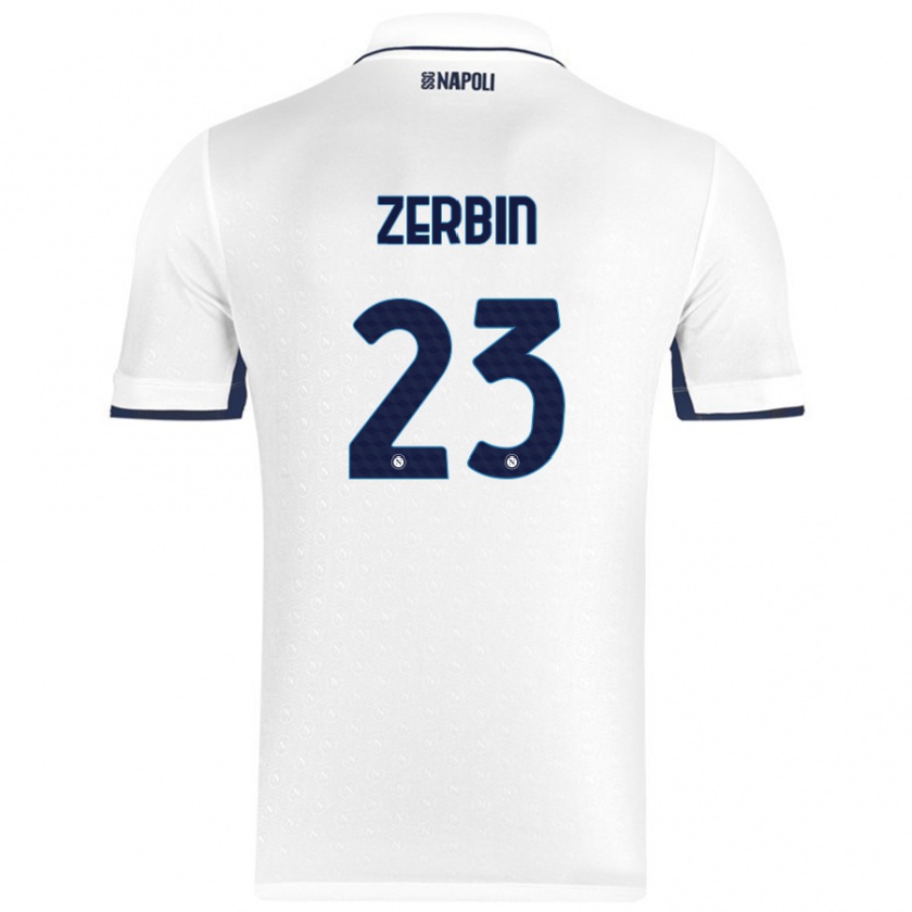 Kandiny Uomo Maglia Alessio Zerbin #23 Bianco Blu Reale Kit Gara Away 2024/25 Maglietta