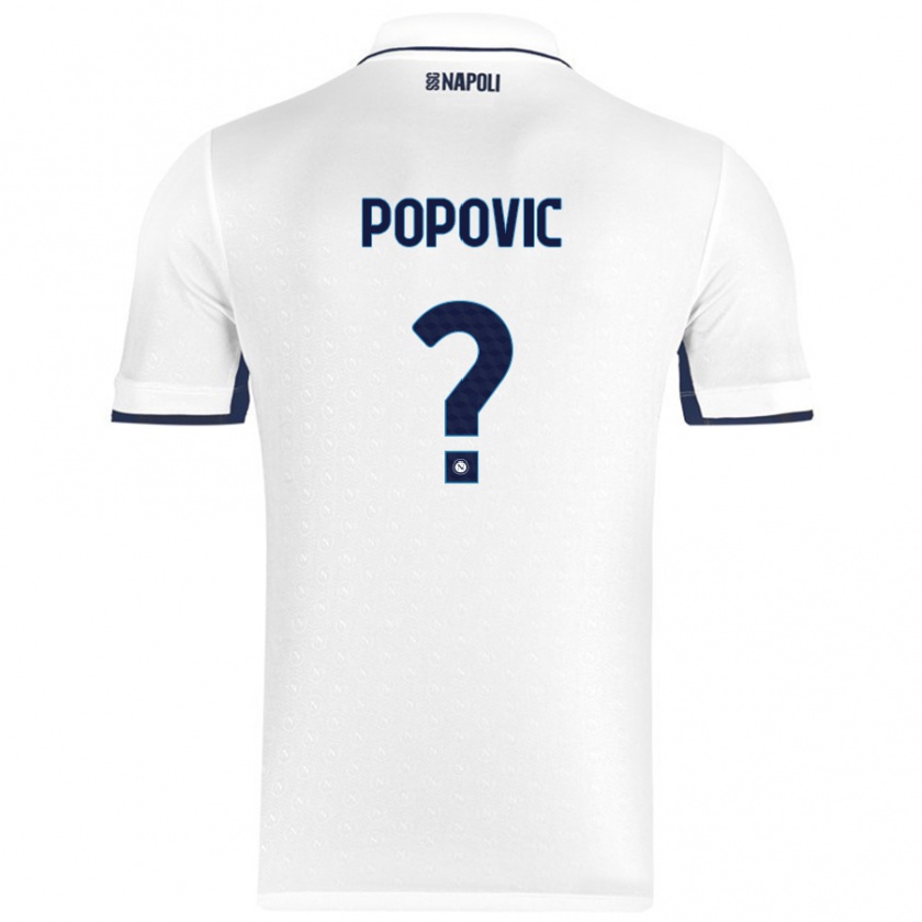 Kandiny Heren Matija Popovic #0 Wit Koningsblauw Uitshirt Uittenue 2024/25 T-Shirt België