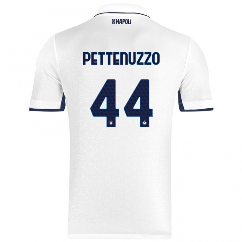 Kandiny Uomo Maglia Tecla Pettenuzzo #44 Bianco Blu Reale Kit Gara Away 2024/25 Maglietta