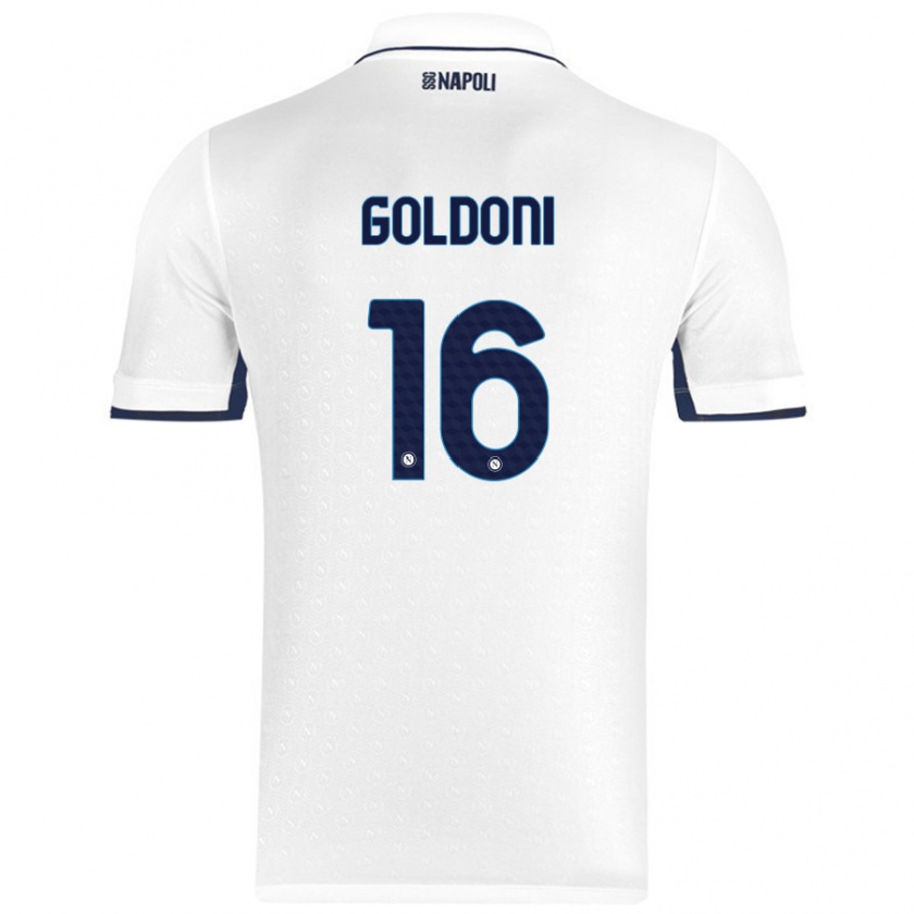 Kandiny Uomo Maglia Eleonora Goldoni #16 Bianco Blu Reale Kit Gara Away 2024/25 Maglietta