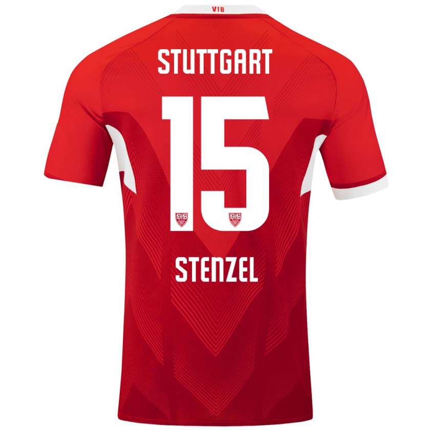 Kandiny Uomo Maglia Pascal Stenzel #15 Rosso Bianco Kit Gara Away 2024/25 Maglietta