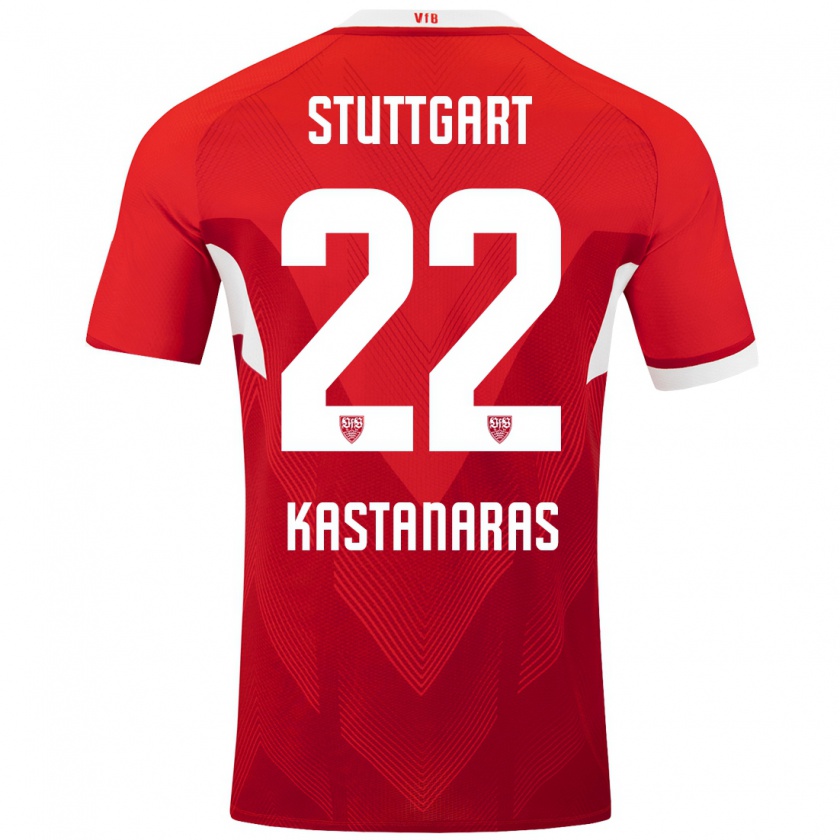 Kandiny Uomo Maglia Thomas Kastanaras #22 Rosso Bianco Kit Gara Away 2024/25 Maglietta