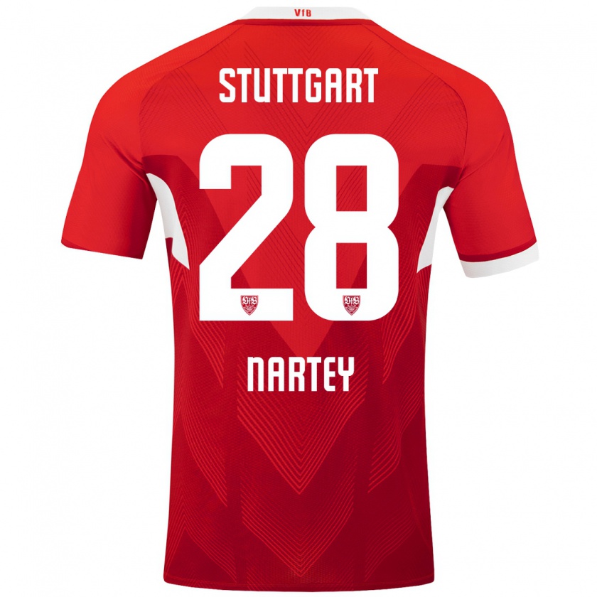 Kandiny Uomo Maglia Nikolas Nartey #28 Rosso Bianco Kit Gara Away 2024/25 Maglietta