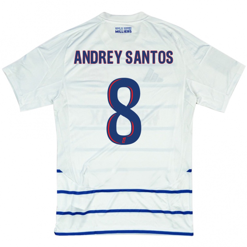 Kandiny Heren Andrey Santos #8 Wit Blauw Uitshirt Uittenue 2024/25 T-Shirt