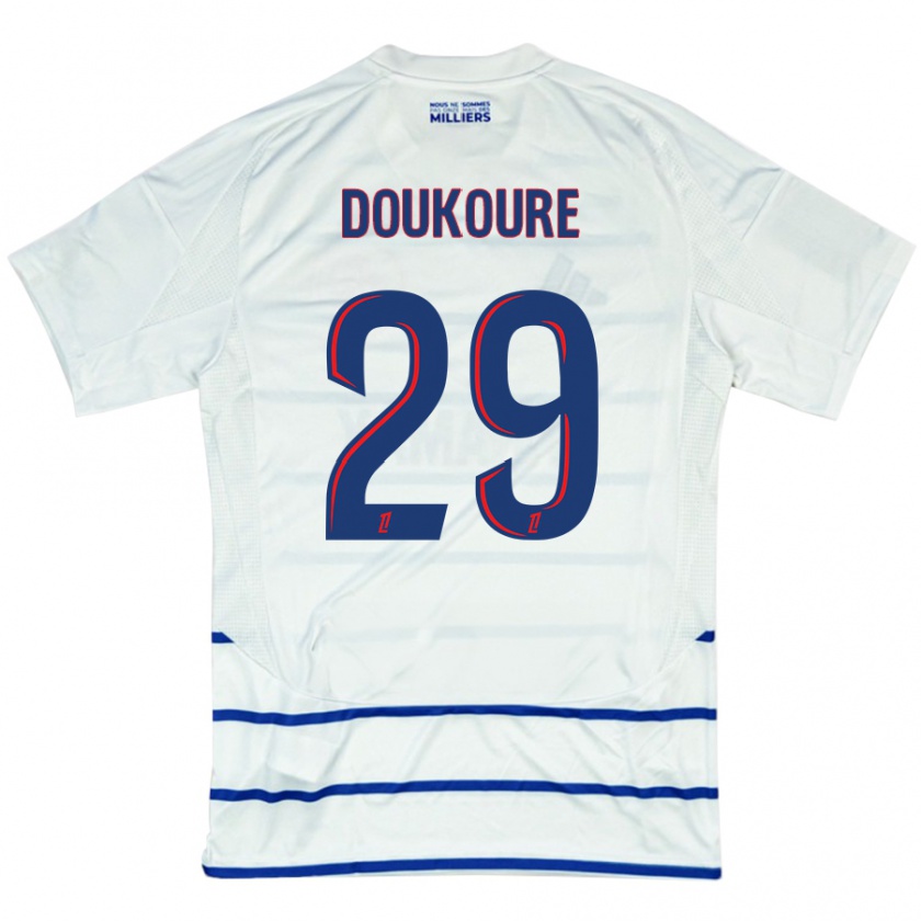 Kandiny Heren Ismaël Doukouré #29 Wit Blauw Uitshirt Uittenue 2024/25 T-Shirt