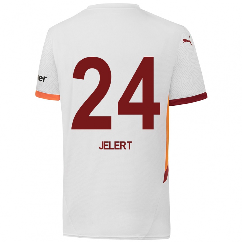 Kandiny Hombre Camiseta Elias Jelert #24 Blanco Amarillo Rojo 2ª Equipación 2024/25 La Camisa