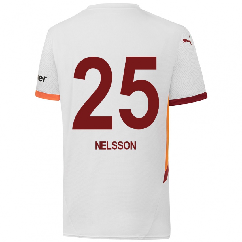 Kandiny Hombre Camiseta Victor Nelsson #25 Blanco Amarillo Rojo 2ª Equipación 2024/25 La Camisa