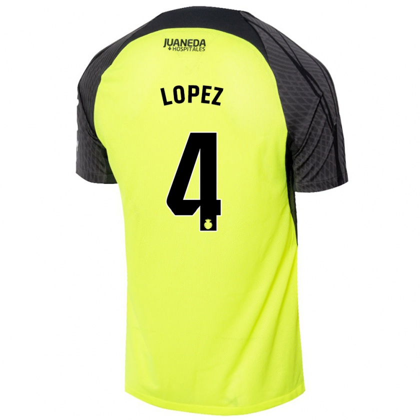 Kandiny Heren David López #4 Fluorescerend Groen Zwart Uitshirt Uittenue 2024/25 T-Shirt