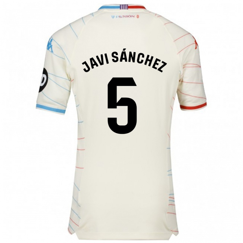 Kandiny Hombre Camiseta Javi Sánchez #5 Blanco Rojo Azul 2ª Equipación 2024/25 La Camisa