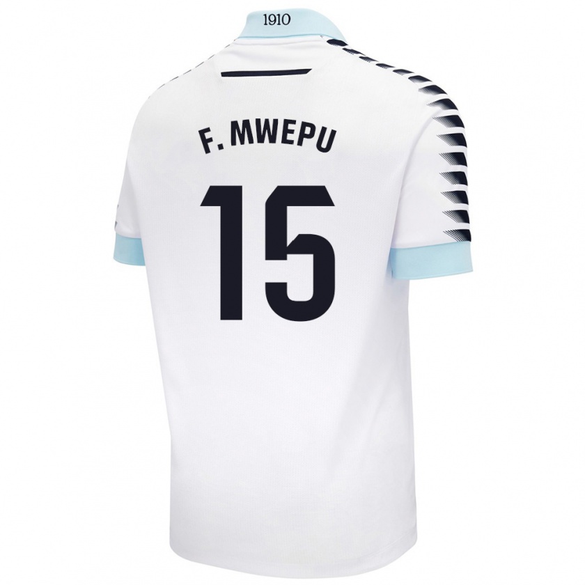 Kandiny Hombre Camiseta Francisco Mwepu #15 Blanco Azul 2ª Equipación 2024/25 La Camisa