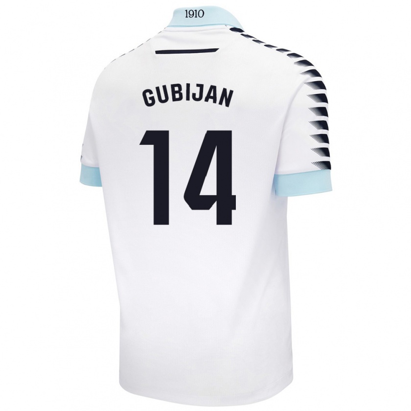 Kandiny Hombre Camiseta Lovro Gubijan #14 Blanco Azul 2ª Equipación 2024/25 La Camisa