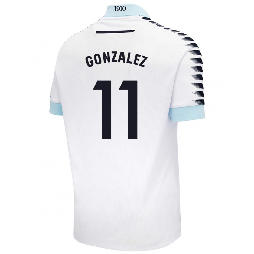 Kandiny Uomo Maglia Chus González #11 Bianco Blu Kit Gara Away 2024/25 Maglietta