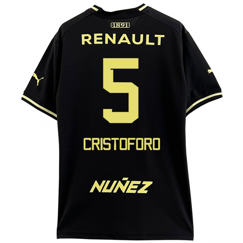 Kandiny Uomo Maglia Sebastián Cristóforo #5 Nero Giallo Kit Gara Away 2024/25 Maglietta