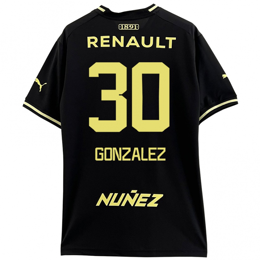 Kandiny Hombre Camiseta Ángel González #30 Negro Amarillo 2ª Equipación 2024/25 La Camisa