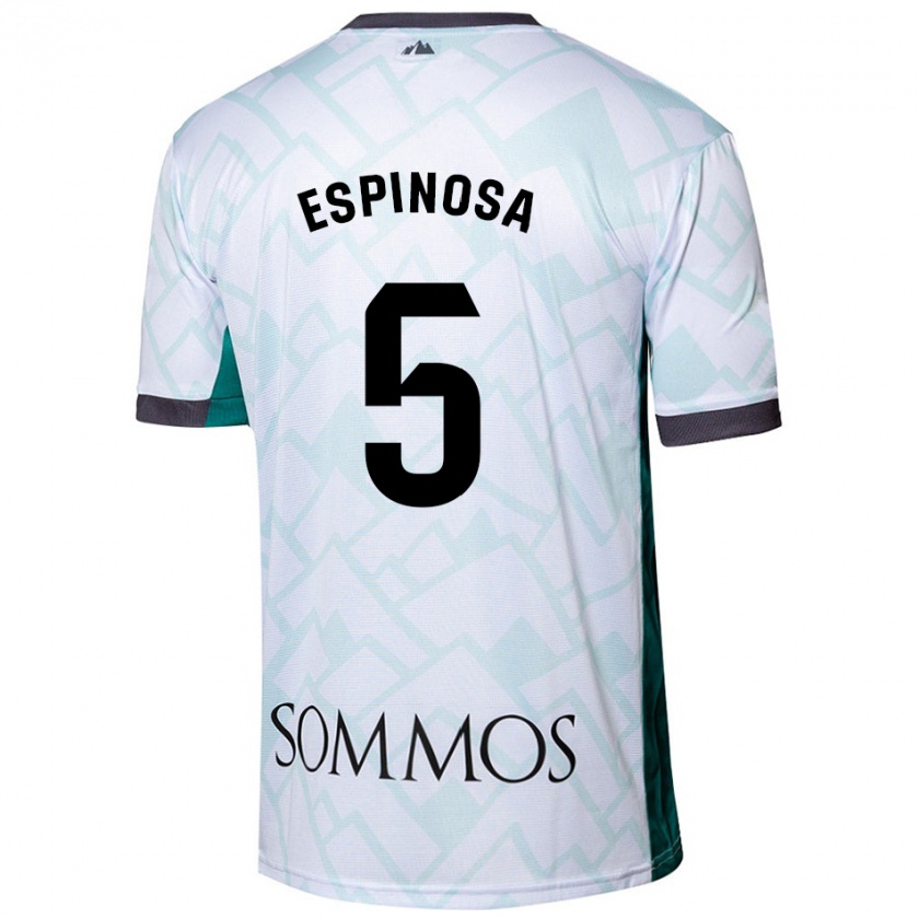 Kandiny Hombre Camiseta Diego Espinosa #5 Blanco Verde 2ª Equipación 2024/25 La Camisa