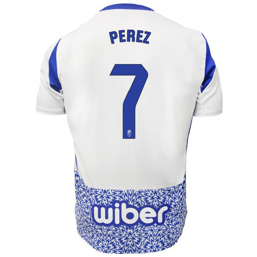 Kandiny Hombre Camiseta Laura Pérez #7 Blanco Azul 2ª Equipación 2024/25 La Camisa México