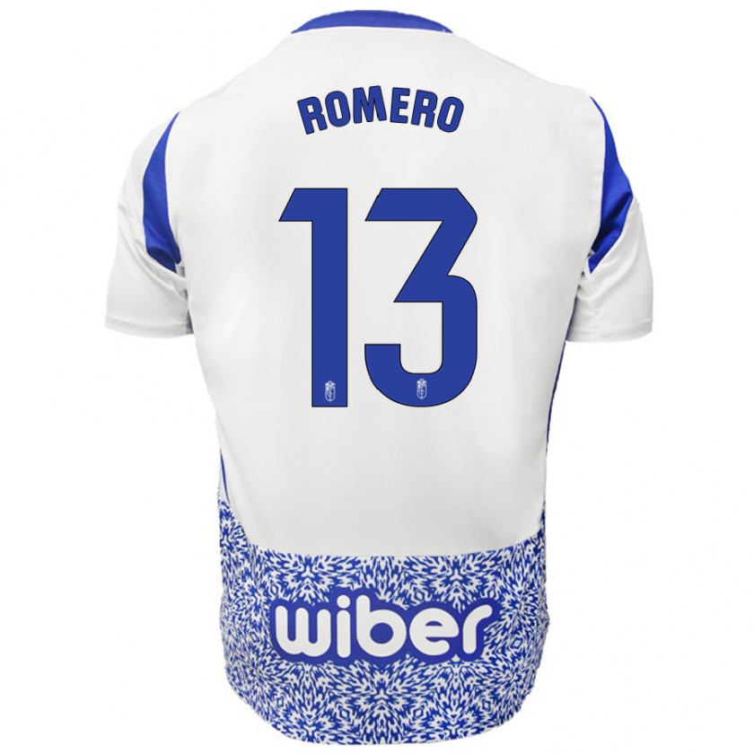 Kandiny Hombre Camiseta Andrea Romero #13 Blanco Azul 2ª Equipación 2024/25 La Camisa México