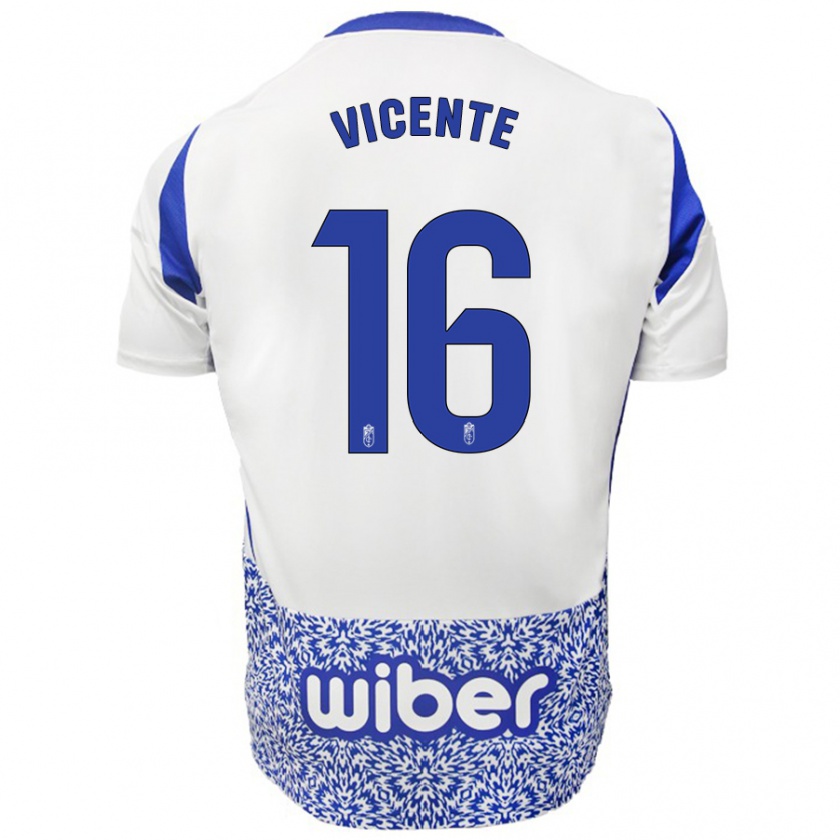 Kandiny Hombre Camiseta Nerea Vicente #16 Blanco Azul 2ª Equipación 2024/25 La Camisa México